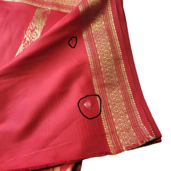Red Saree with Gold Accents- Unstitched- NEW - Picture 9 of 15
